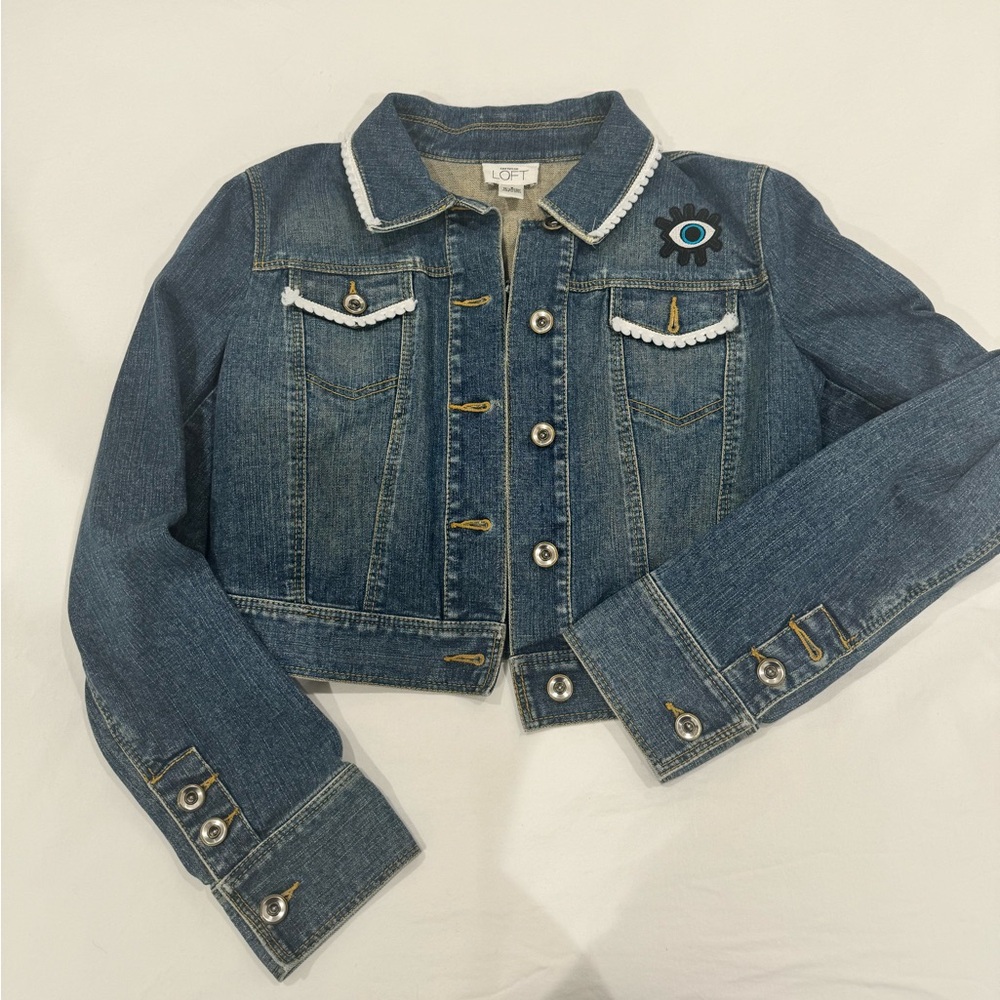 LOFT Denim Jacket With Colorblock Patchwork